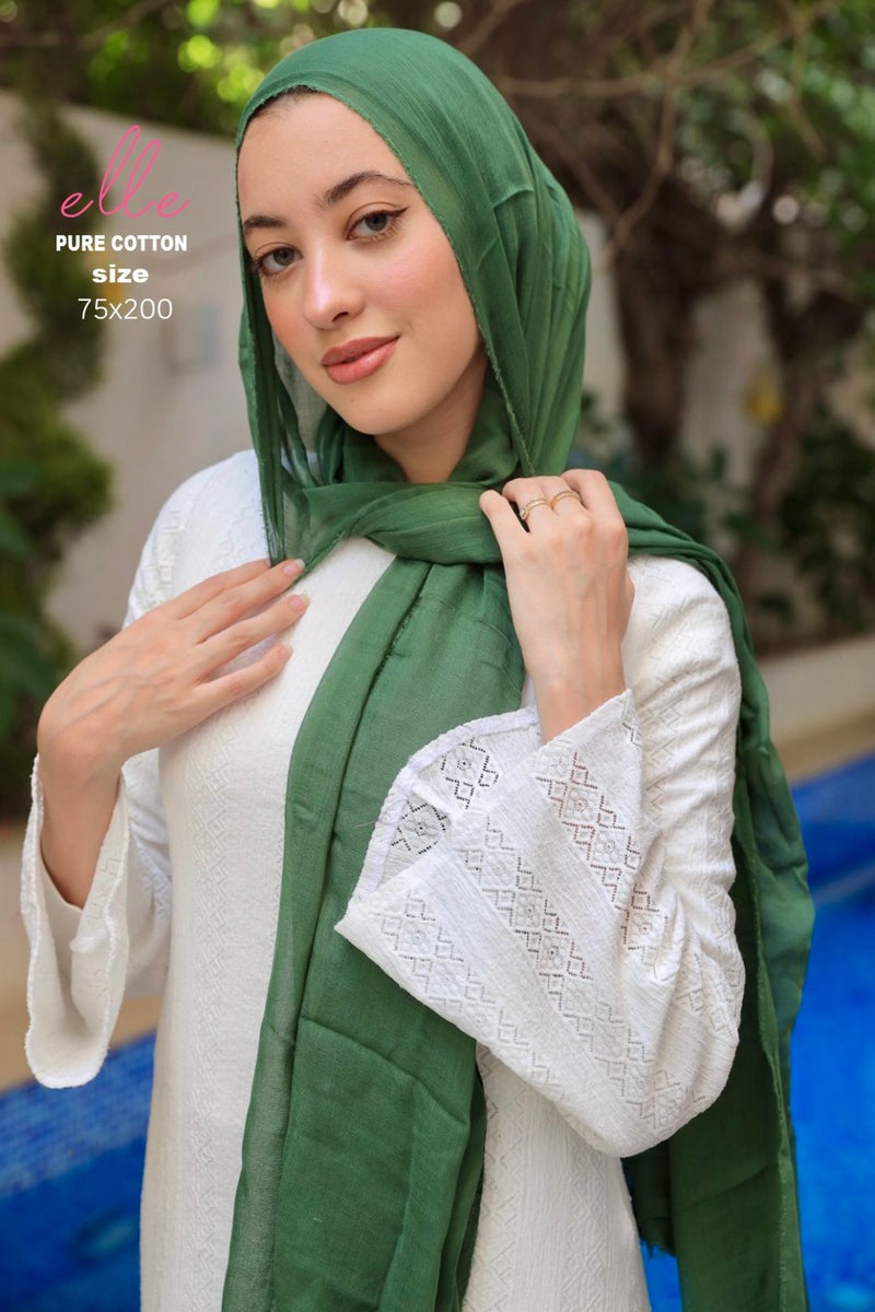 ايل طرحة حريمي قطن شاش مستورد خامة فاخرة وناعمة - أخضر - Image 2