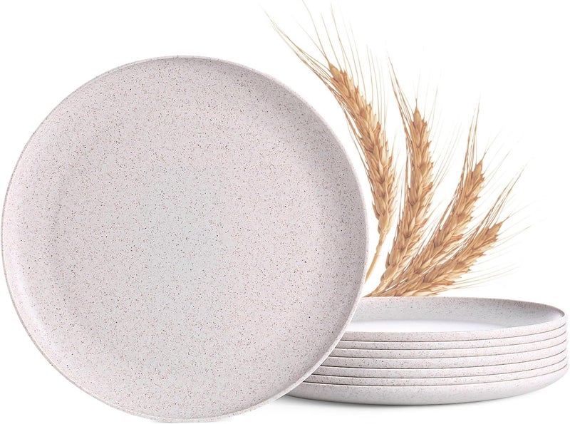 MISS BIG 10 inches Wheat Straw PlatesPlastic Plates Reusable Set of 8Dinner Plates for KidsAdultsDishwasher  Microwave SafeEcoFriendlyBPA FreeWheat White - Image 1