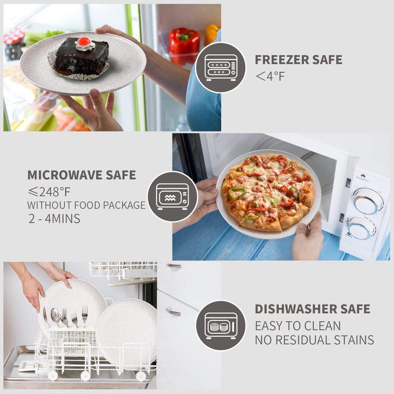 MISS BIG 10 inches Wheat Straw PlatesPlastic Plates Reusable Set of 8Dinner Plates for KidsAdultsDishwasher  Microwave SafeEcoFriendlyBPA FreeWheat White - Image 3