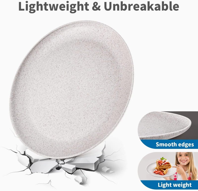MISS BIG 10 inches Wheat Straw PlatesPlastic Plates Reusable Set of 8Dinner Plates for KidsAdultsDishwasher  Microwave SafeEcoFriendlyBPA FreeWheat White - Image 2