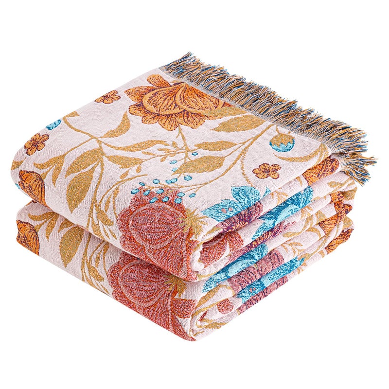 VANJOROY Boho Throw Blanket 100 Organic Cotton Breathable Ultra Soft 50 x 60 Bed Quilt Throw All Season Floral Rustic Farmhouse Decor Luxury Reversible Blanket for Sofa Couch Chair and Gift - Image 2