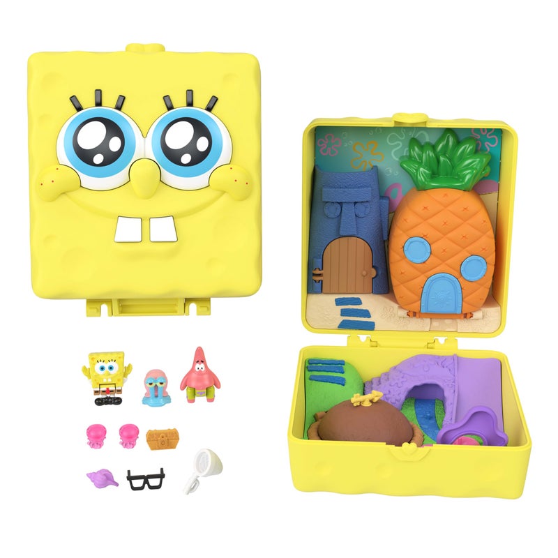 Polly Pocket x Spongebob Partnership Compact, Micro Spongebob & Patrick Dolls and Playset, 7 Accessories Including Pet Gary - Image 1