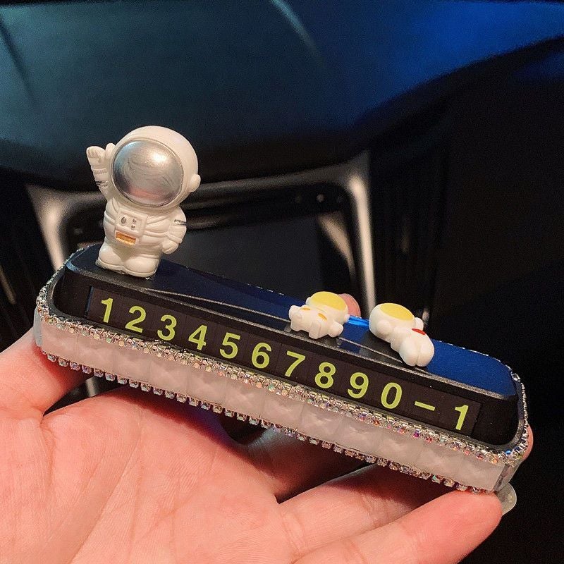 Temporary Car Parking Phone Number Plate Mobile Car Card Drill Hidden Cute Astronaut Car Net Red Ornaments Female - Image 1