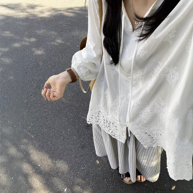 Women's Embroidered Cotton Linen Loose Shirt - 2026 Summer Casual Long Sleeve Top - Image 4