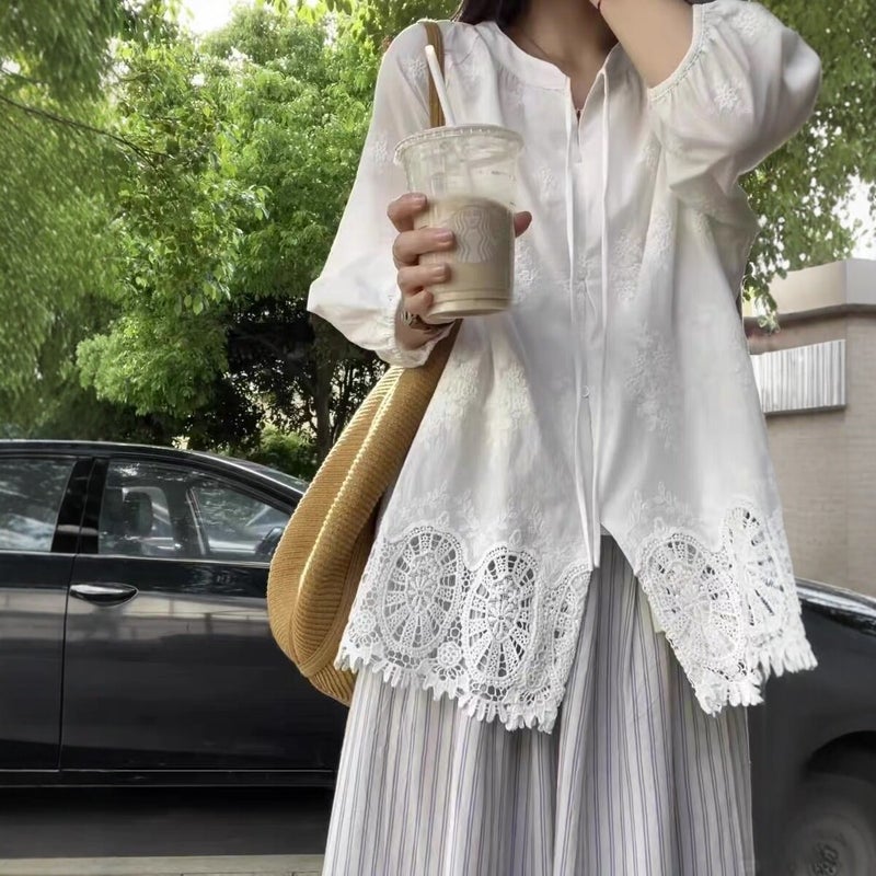 Women's Embroidered Cotton Linen Loose Shirt - 2026 Summer Casual Long Sleeve Top - Image 1