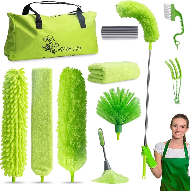 CALBEAU 13Foot Dusters for Cleaning, Duster with Extension Pole for Cleaning High Ceiling Fan, High Window, Sofa, Cobweb Duster for High Corner, 11 PCS Microfiber Duster Kit with Storage Bag Temp resistant - Image 1
