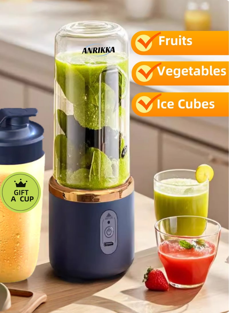 ANRIKKA Portable Blender USB Rechargeable Mini Personal Blender for Shakes and Smoothies Electric Fruit Vegetable Juicer with 2 Travel Cups and 6 Blades - Image 1