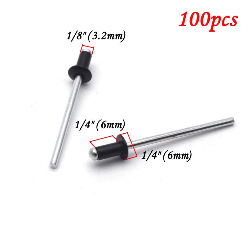 Antrader 1/8" x 1/4" Aluminium Blind Rivets Pull Rivets Rivets Core Decoration Pop Rivets for Furniture Assortment Kit Pack of 100 Black - Image 2
