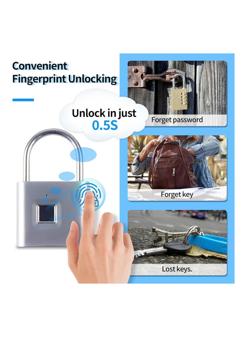 Fingerprint Padlock with Emergency Key, Waterproof and Rustproof – Smart Lock for Outdoor/Indoor Use – Ideal for Warehouses, Gyms, Schools, Homes, Office Cabinets, and More  - Image 2
