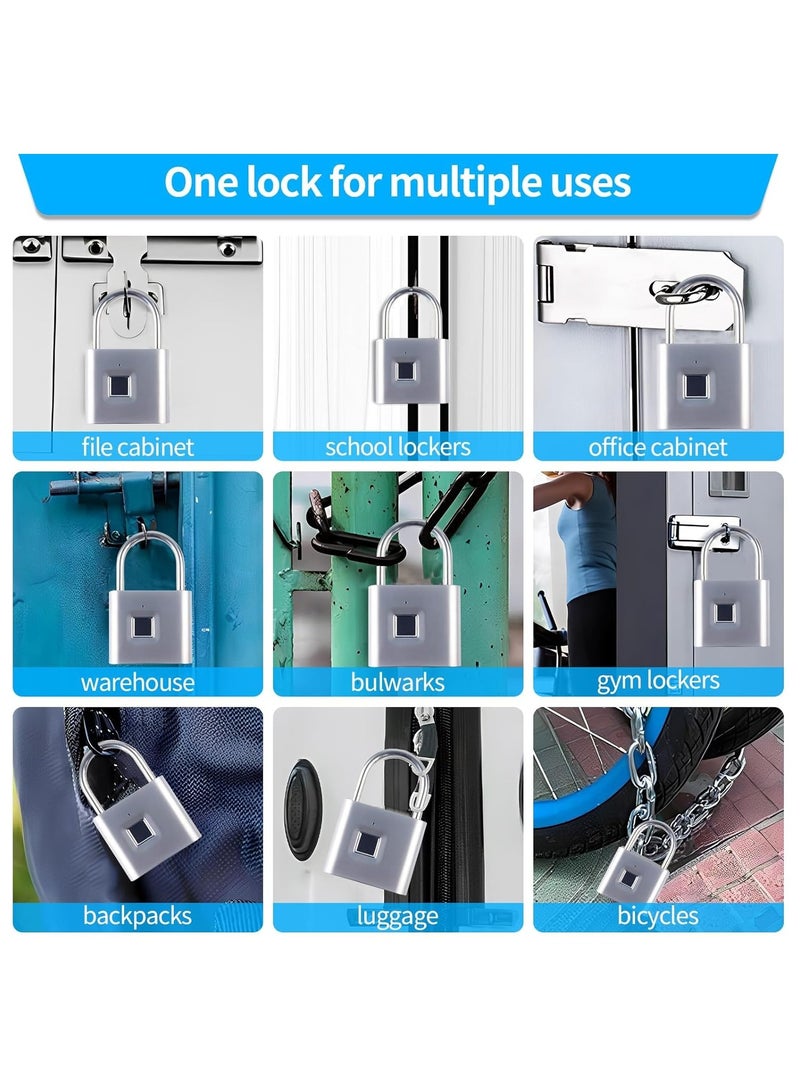 Fingerprint Padlock with Emergency Key, Waterproof and Rustproof – Smart Lock for Outdoor/Indoor Use – Ideal for Warehouses, Gyms, Schools, Homes, Office Cabinets, and More  - Image 3