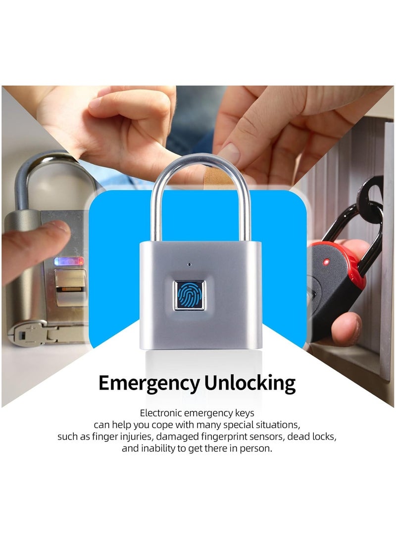 Fingerprint Padlock with Emergency Key, Waterproof and Rustproof – Smart Lock for Outdoor/Indoor Use – Ideal for Warehouses, Gyms, Schools, Homes, Office Cabinets, and More  - Image 4