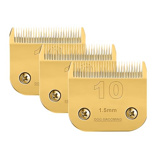 Sodaer 3 PC#10 Clipper Blade Dog Grooming Compatible with Andis/Wahl/Oster Dog Clippers, Carbon Infused Steel Detachable Ceramic Sharp Edge,1/16 -Inch 1.5mm Cut Length (Gold) - Image 1
