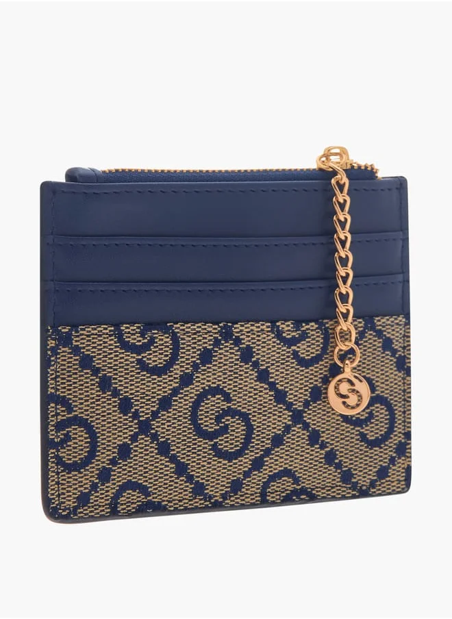 Celeste Women Jacquard Monogram Detail Card Holder with Zip Closure