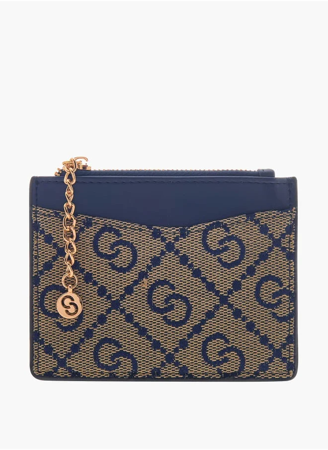 Celeste Women Jacquard Monogram Detail Card Holder with Zip Closure