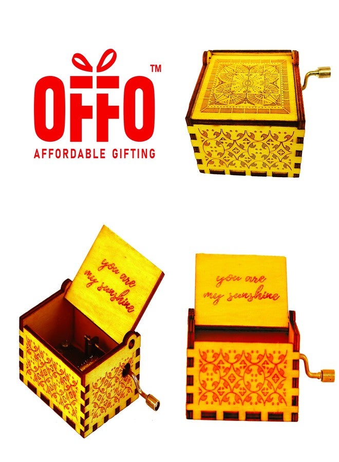 Offo Wooden Hand Cranked Collectible Music Box - “You are My Sunshine” | Laser Engraved Vintage Keepsake | Handcrafted Decorative Gift for Birthday, Anniversary, Valentine’s Day & Special Moments - Image 3
