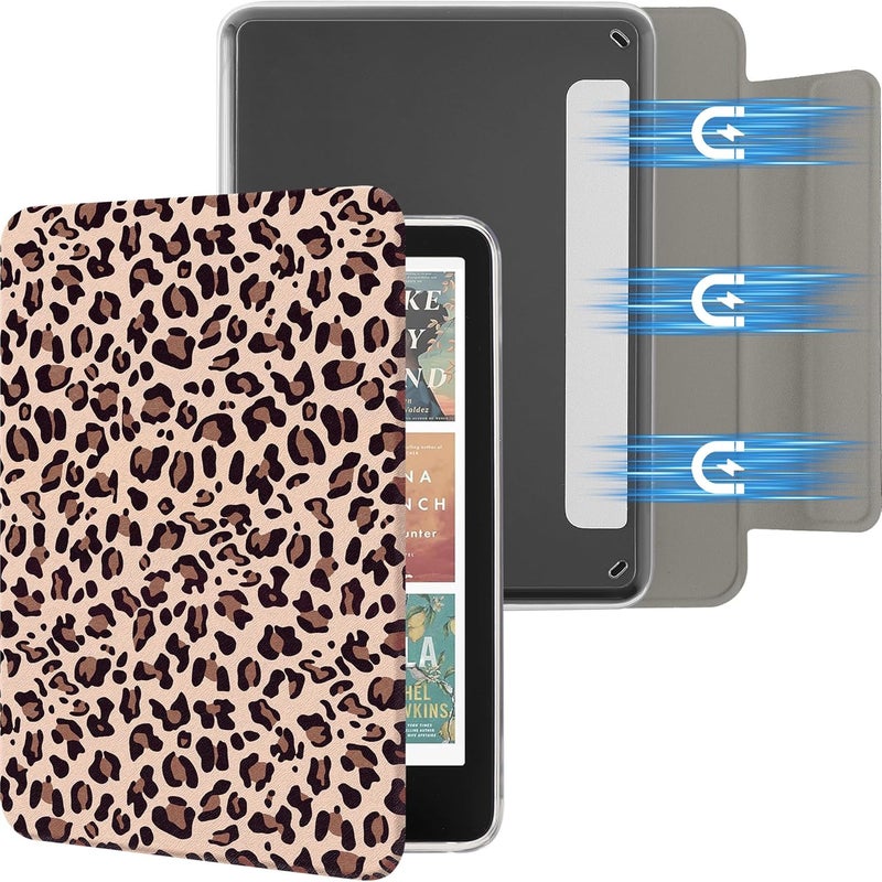 SESENSE Detachable Magnetic Case for 7'' Kindle Paperwhite 12th Gen 2024 and Kindle Colorsoft Signature Edition, Slim PU Shell Cover Case with Auto Wake/Sleep, Leopard - Image 1