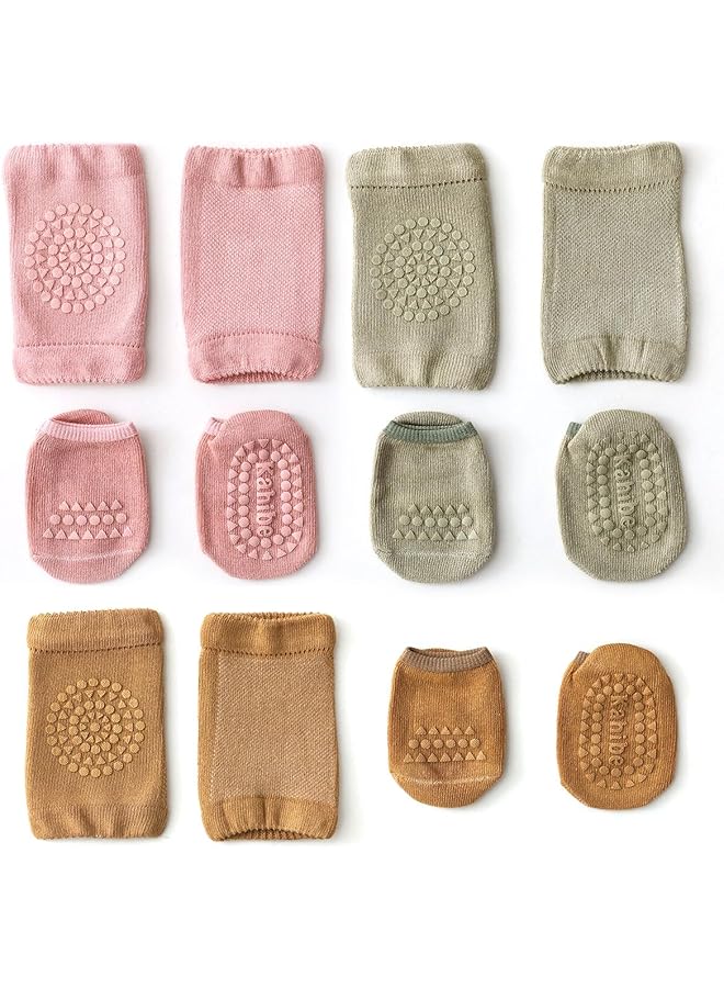 erorex 3 Pair Knee Pad And Crawling Sock Set – Comprising 3 Non Slip Baby Crawling Socks And 3 Secure Knee - Image 1