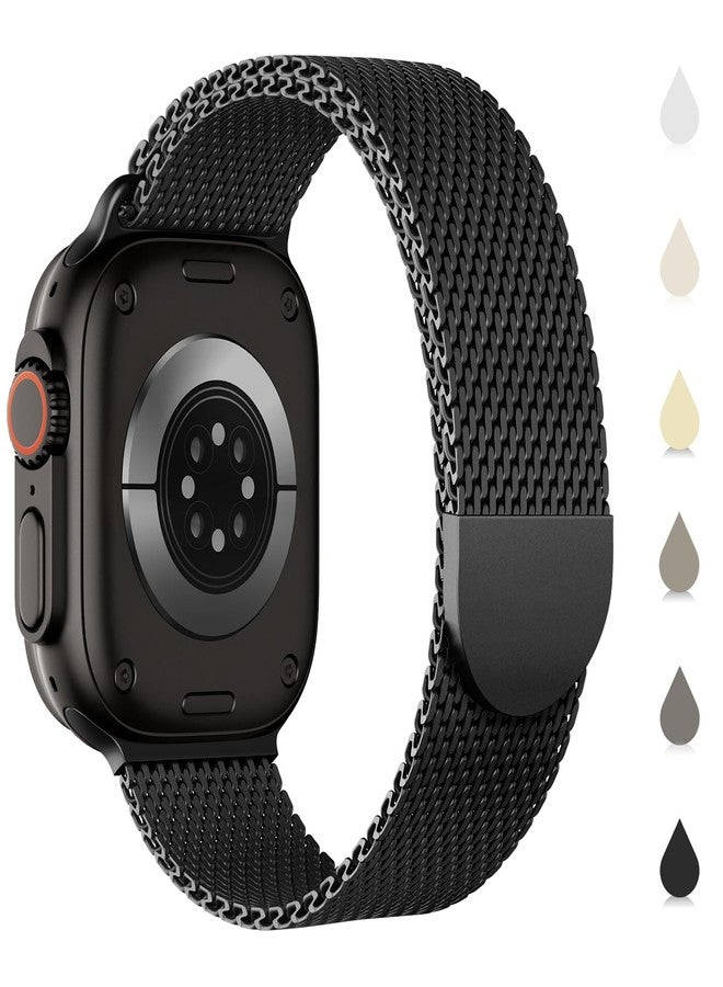 Sunnywoo Original Milanese Metal Band Compatible with Apple Watch Bands 44mm/45mm/46mm/49mm/42mm(Series 3 2 1) for Men Women, Stainless Steel Mesh strap for iWatch Ultra 2 Series 9 8 7 6 SE 5 4 3 2 1 Black - Image 1