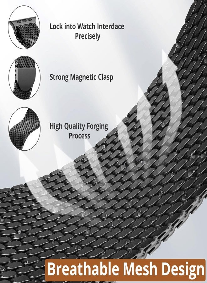 Sunnywoo Original Milanese Metal Band Compatible with Apple Watch Bands 44mm/45mm/46mm/49mm/42mm(Series 3 2 1) for Men Women, Stainless Steel Mesh strap for iWatch Ultra 2 Series 9 8 7 6 SE 5 4 3 2 1 Black - Image 2