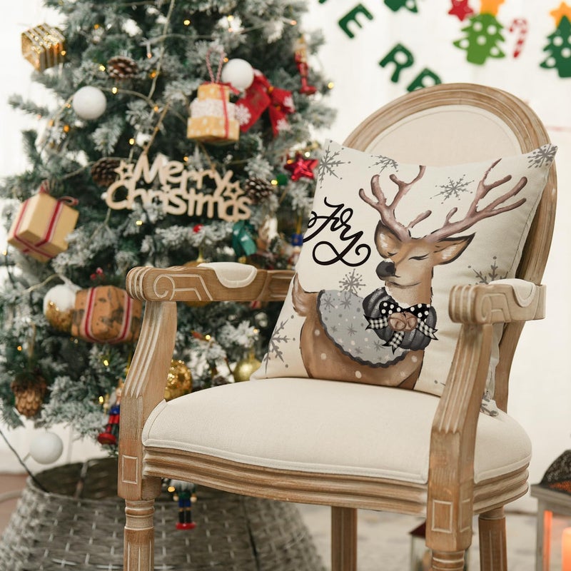 BIGTHREE Vintage Christmas Cushion Covers Set of 4 - 45x45CM Decorative Throw Pillows for Holiday Home Decor - Image 5