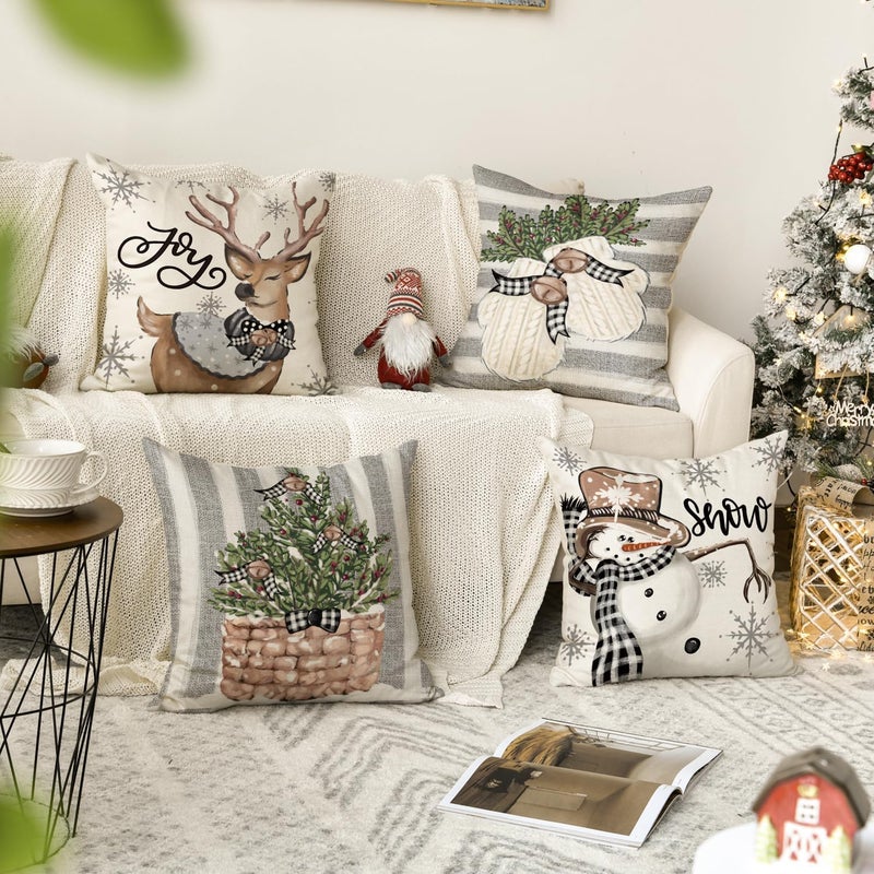 BIGTHREE Vintage Christmas Cushion Covers Set of 4 - 45x45CM Decorative Throw Pillows for Holiday Home Decor - Image 2
