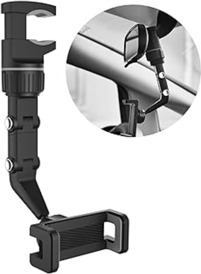 Ogetok 360° Rearview Mirror Phone Holder,Multifunctional Car Cell Phone Mount,Universal Rotating GPS Holder Desk Stand, Smartphone Automobile Cradles Suitable for Most Mobile Phones,Gray