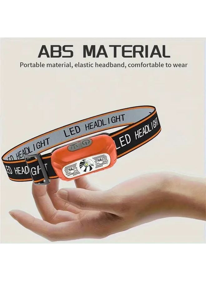 Orange USB Rechargeable Headlamp Adjustable Dimmable Motion Sensing Flashlight - Image 5