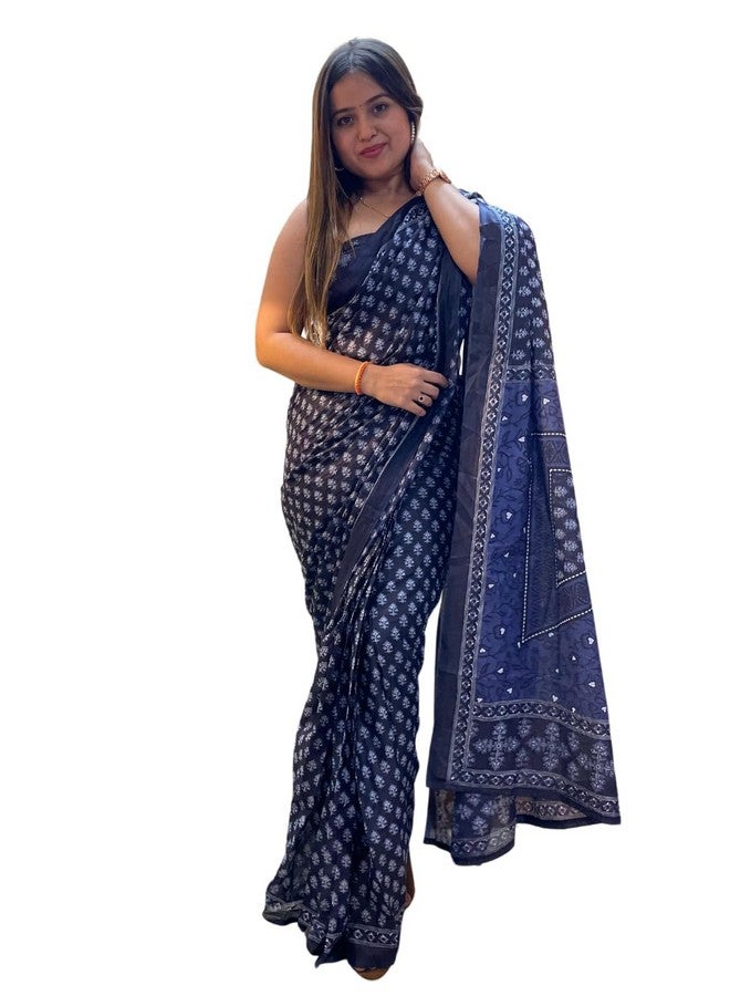 Shiv Textiles Womens Pure CottonCasual Wear Saree (SMC-ST-68-Navy Blue) - Image 1