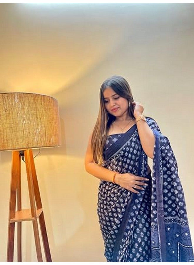 Shiv Textiles Womens Pure CottonCasual Wear Saree (SMC-ST-68-Navy Blue) - Image 3