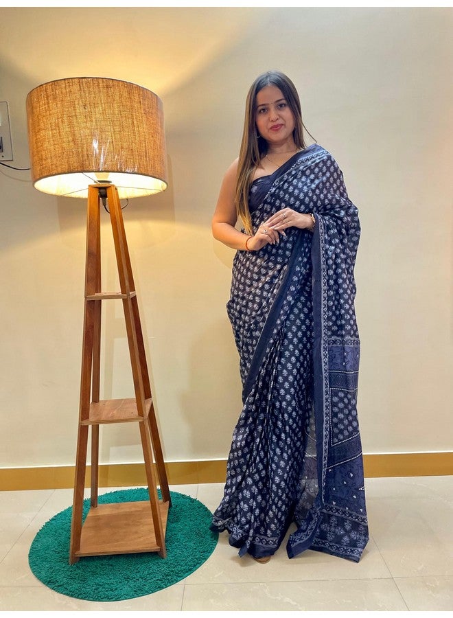 Shiv Textiles Womens Pure CottonCasual Wear Saree (SMC-ST-68-Navy Blue) - Image 2