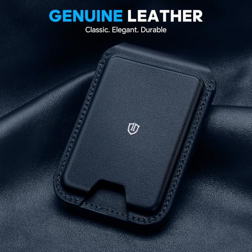 SHIELDON Genuine Leather Strong Magnetic Wallet for Magsafe, Adjustable Stand 6 Card Holders, RFID Blocking, Mag Wallet Compatible with iPhone 17/16/15/14/13/12 Series & Magnetic Case - Navy Blue - Image 2