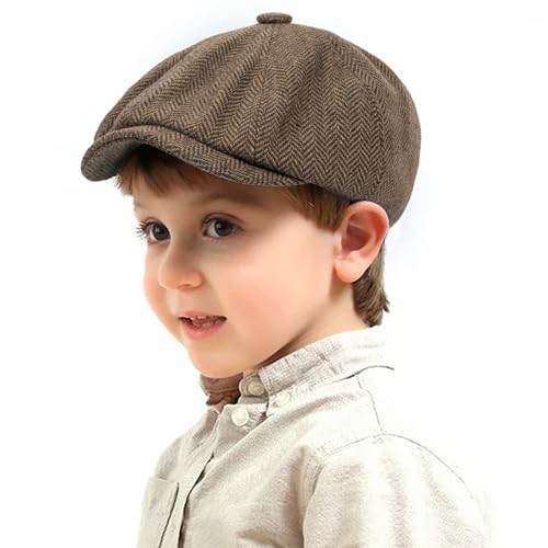 XuoAz Kids Boys Wool Newsboy Cap - Vintage Tweed Flat Beret Cabbie Hat for Toddler Boys Girls Pageboy(for 4 to 9 Years) - Image 1