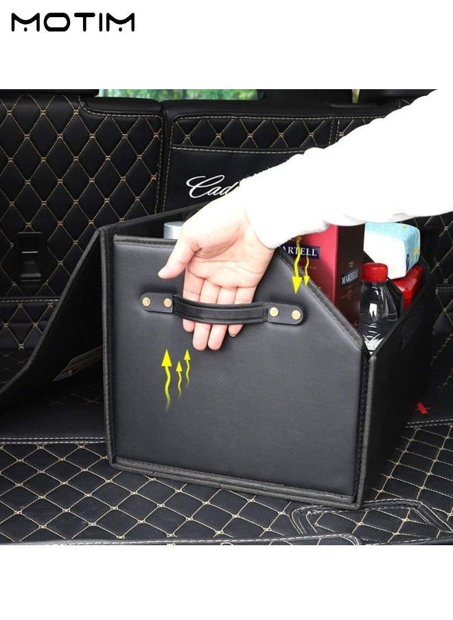 Motim Portable SUV Trunk Organizer, Foldable Trunk Storage Box, Leather Waterproof Storage Bin for Car SUV Trunk Storage  - Image 2