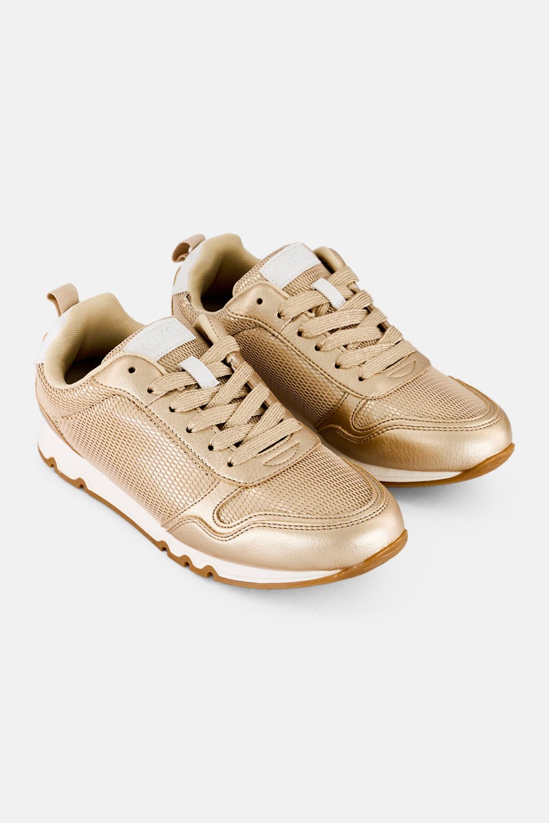 XOXO Women Lace Up Casual Shoes, Bronze - Image 1