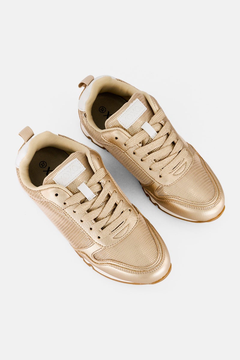 XOXO Women Lace Up Casual Shoes, Bronze - Image 4