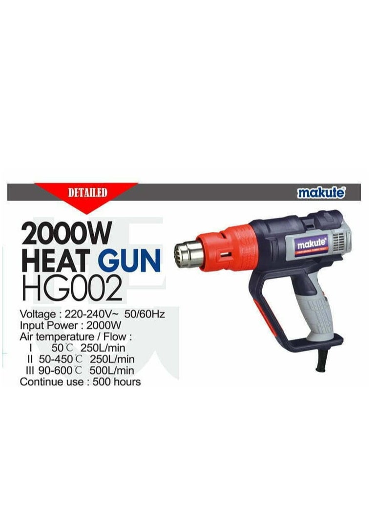 makute - MAKUTE HG-002 Hot Air Gun - Versatile 2000W Heat Gun with Adjustable Temperature and Air Flow - Image 1