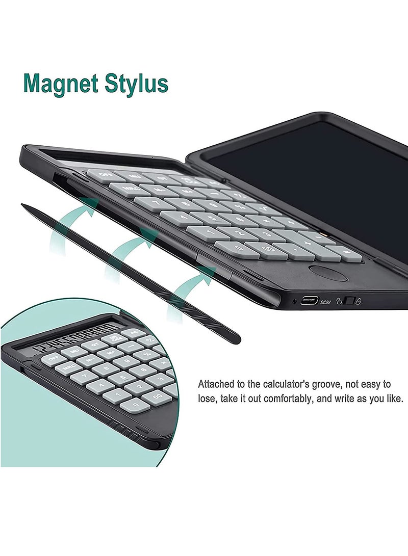 Calculator, Basic Office Calculators with 6.5 Inch Writing Tablet and Pen, Rechargeable Multifunctional Foldable Portable Mute Calculator Notepad for Home School Meeting and Study. - Image 3