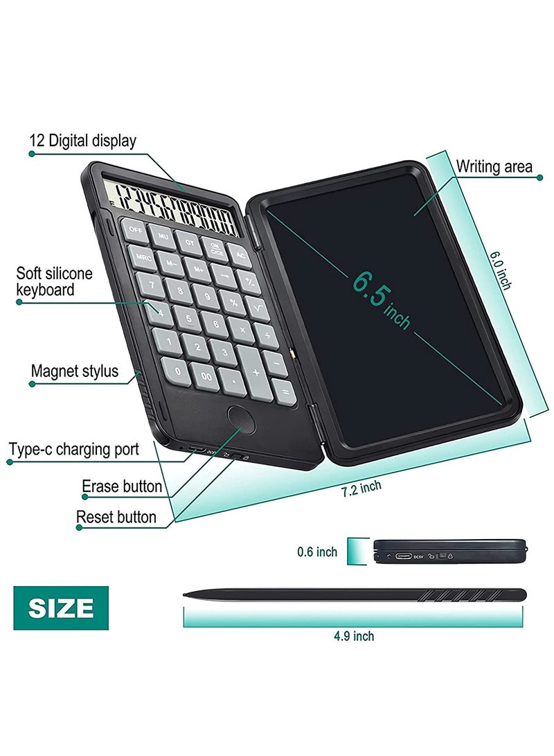 Calculator, Basic Office Calculators with 6.5 Inch Writing Tablet and Pen, Rechargeable Multifunctional Foldable Portable Mute Calculator Notepad for Home School Meeting and Study. - Image 5