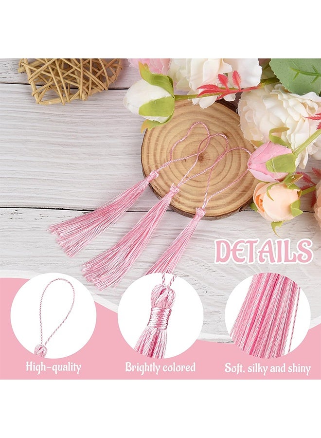 100pcs 13cm/5 Inch Silky Floss Bookmark Tassels with 2-Inch Cord Loop and Small Chinese Knot for Jewelry Making, Souvenir, Bookmarks, DIY Craft Accessory (Water Pink) - Image 4