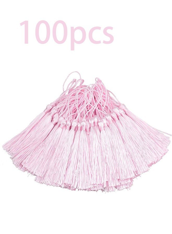 100pcs 13cm/5 Inch Silky Floss Bookmark Tassels with 2-Inch Cord Loop and Small Chinese Knot for Jewelry Making, Souvenir, Bookmarks, DIY Craft Accessory (Water Pink) - Image 1