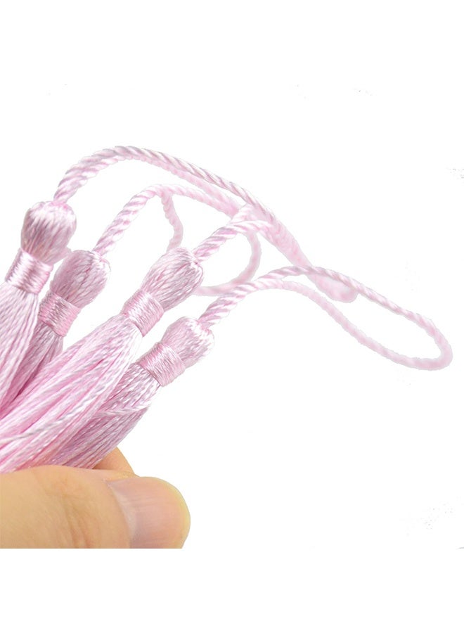 100pcs 13cm/5 Inch Silky Floss Bookmark Tassels with 2-Inch Cord Loop and Small Chinese Knot for Jewelry Making, Souvenir, Bookmarks, DIY Craft Accessory (Water Pink) - Image 2