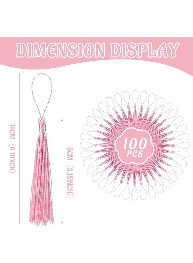 100pcs 13cm/5 Inch Silky Floss Bookmark Tassels with 2-Inch Cord Loop and Small Chinese Knot for Jewelry Making, Souvenir, Bookmarks, DIY Craft Accessory (Water Pink) - Image 3
