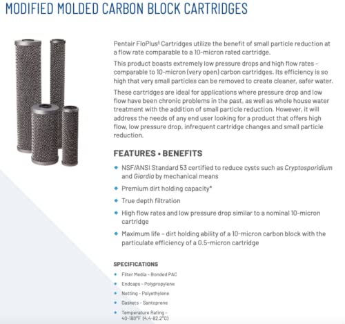 Pentek Pentair Pentek FloPlus-20 Carbon Water Filter, 20-Inch, Whole House Modified Molded Carbon Block Replacement Cartridge, 20" x 2.5", 0.5 Micron - Image 3