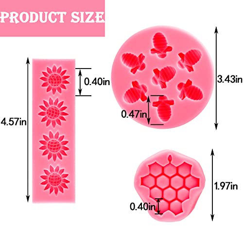 Gaprumi 4Pieces Sunflower Honeycomb and Bee Theme Cake Silicone Mold Set for Cake Decoration Cupcake Toppers DIY Chocolate Fondant Candy Cookies Polymer Clay Soap Crafting Project (Pink) - Image 2