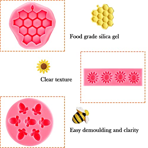 Gaprumi 4Pieces Sunflower Honeycomb and Bee Theme Cake Silicone Mold Set for Cake Decoration Cupcake Toppers DIY Chocolate Fondant Candy Cookies Polymer Clay Soap Crafting Project (Pink) - Image 3