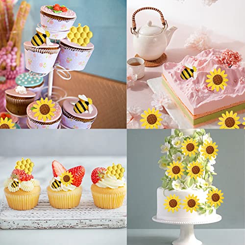 Gaprumi 4Pieces Sunflower Honeycomb and Bee Theme Cake Silicone Mold Set for Cake Decoration Cupcake Toppers DIY Chocolate Fondant Candy Cookies Polymer Clay Soap Crafting Project (Pink) - Image 5