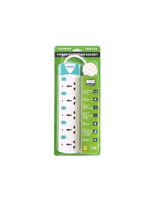 Terminator 5 Meter 5 Gang ESMA Approved Universal Power Extension Socket with Individual Switches - 13A Plug 250V - Terminator  - Image 3