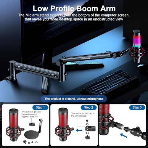 Aokeo Microphone Arm,Aokeo AK-58 Desk Low Profile Adjustable Mic Boom Arm Stand,Suitable For Blue Yeti,Snowball iCE, HyperX QuadCast,SoloCast,Elgato Wave,Etc - Image 2