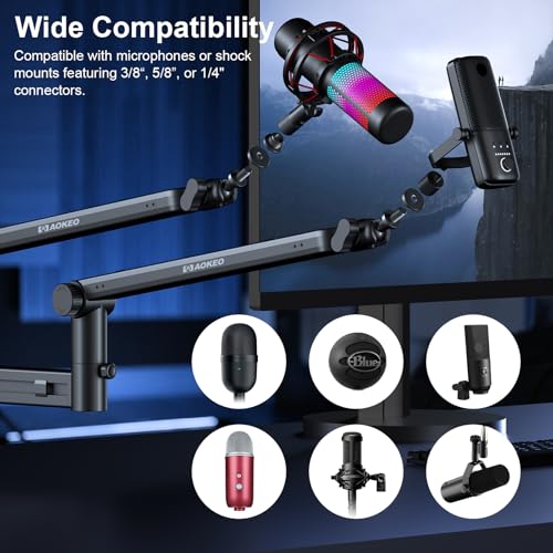 Aokeo Microphone Arm,Aokeo AK-58 Desk Low Profile Adjustable Mic Boom Arm Stand,Suitable For Blue Yeti,Snowball iCE, HyperX QuadCast,SoloCast,Elgato Wave,Etc - Image 5
