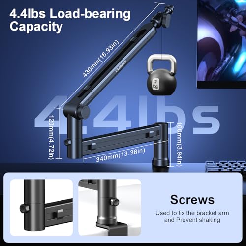 Aokeo Microphone Arm,Aokeo AK-58 Desk Low Profile Adjustable Mic Boom Arm Stand,Suitable For Blue Yeti,Snowball iCE, HyperX QuadCast,SoloCast,Elgato Wave,Etc - Image 4